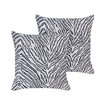 Set Of 2 Decorative Cushions Black And White Zebra Stripes 45 X 45 Cm Modern Safari Decor Beliani