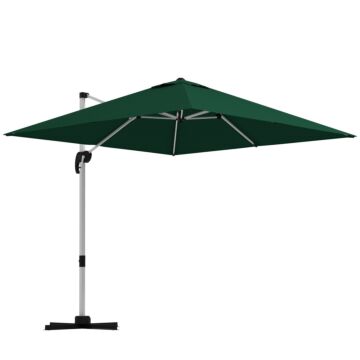 Outsunny 3 X 3(m) Square Cantilever Parasol With Cross Base, Crank Handle, Tilt, 360° Rotation And Aluminium Frame, Green