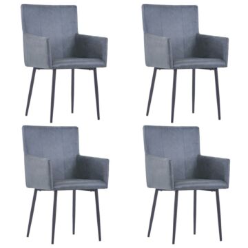 Vidaxl Dining Chairs With Armrests 4 Pcs Grey Faux Suede Leather