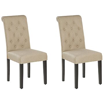 Set Of 2 Dining Chairs Beige Fabric Glam Modern Design Black Wooden Legs Beliani