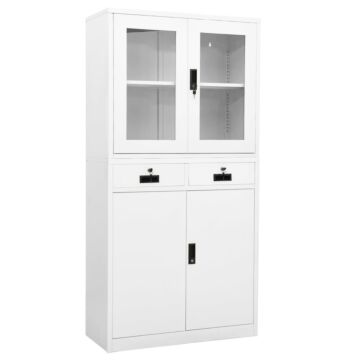 Vidaxl Office Cabinet White 90x40x180 Cm Steel And Tempered Glass