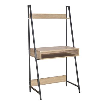 Loft Home Office Ladder Bookcase Desk With Oak Effect And Grey Metal Frames
