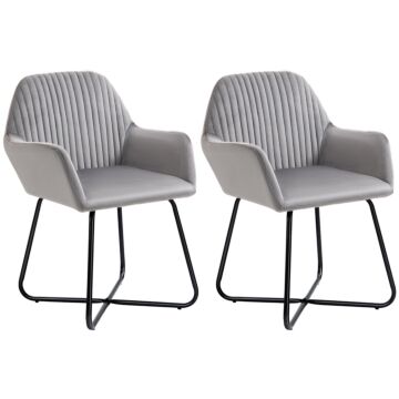 Homcom Modern Accent Chair, Velvet-feel Fabric Upholstered Armchair With Metal Base For Living Room, Set Of 2, Grey