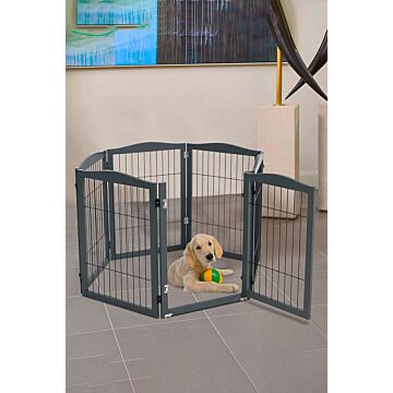 Grey 6-panel Wooden Folding Pet Playpen