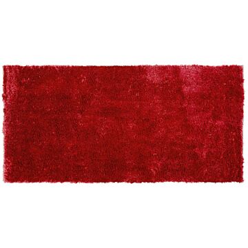 Shaggy Area Rug Red Cotton Polyester Blend 80 X 150 Cm Fluffy Dense Pile Beliani