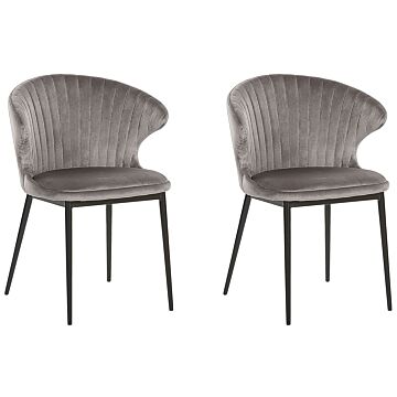 Set Of 2 Dining Chairs Grey Velvet Upholstery Black Legs Retro Industrial Beliani