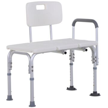 Homcom Height Adjustable Shower Chair, Non Slip Bath Transfer Bench For Elderly, Disabled With Armrest And Backrest, 300 Lbs Capacity, White