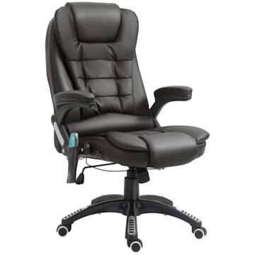Homcom Executive Office Chair With Massage And Heat, High Back Pu Leather Massage Office Chair With Tilt And Reclining Function, Brown