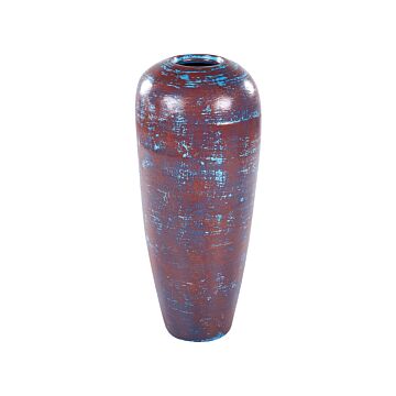 Decorative Vase Brown And Blueterracotta Earthenware Faux Aged Distressed Finish Natural Style For Dried Flowers Beliani