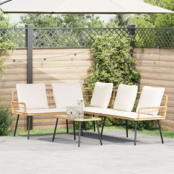 Vidaxl 2 Piece Garden Sofa Set With Cushions Natural Poly Rattan
