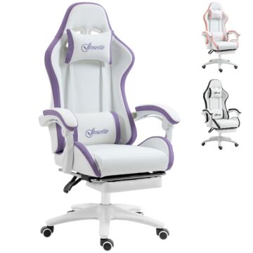 Vinsetto Racing Gaming Chair, Reclining Pu Leather Computer Chair With 360 Degree Swivel Seat, Footrest, Removable Headrest And Lumber Support, Purple