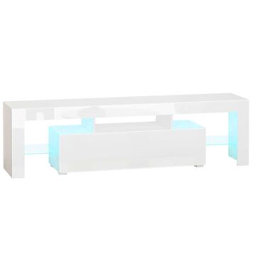 Homcom High Gloss Tv Stand Cabinet With Led Rgb Lights And Remote Control For Tvs Up To 65", Media Tv Console Table With Storage Compartment, White