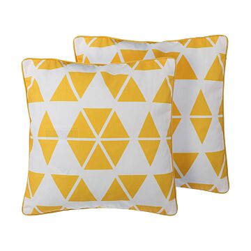 Set Of 2 Decorative Cushions Yellow Triangles 45 X 45 Cm Geometric Pattern Modern Minimalist Decor Accessories Beliani
