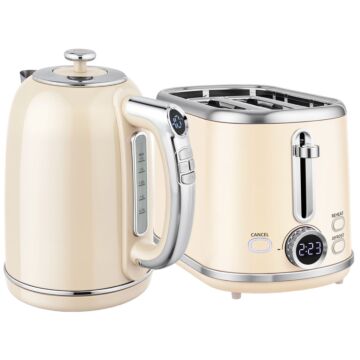 Homcom Polished Retro 40-100°c Kettle And Toaster Set - Cream