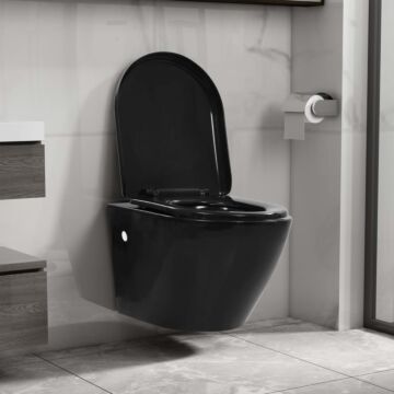 Vidaxl Wall Hung Toilet With Concealed Cistern Ceramic Black