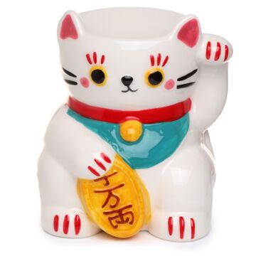Ceramic White Maneki Neko Lucky Cat Oil Burner