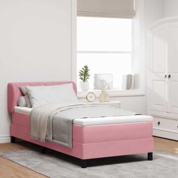 Vidaxl Box Spring Bed With Mattress In Pink, 90x190 Cm, Velvet