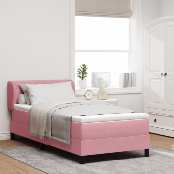 Vidaxl Box Spring Bed With Mattress In Pink, 90x190 Cm, Velvet