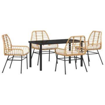 Vidaxl 5 Piece Garden Dining Set With Cushions Brown Poly Rattan
