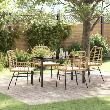 Vidaxl 5 Piece Garden Dining Set With Cushions Brown Poly Rattan