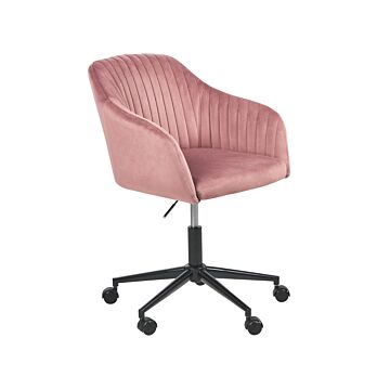 Office Swivel Chair Pink Velvet Height Adjustable Tufted Backrest Glamour Style Beliani