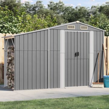 Vidaxl Garden Shed Grey 277x93x179 Cm Galvanised Steel