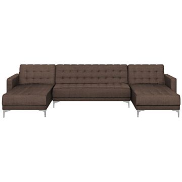 Corner Sofa Bed Brown Tufted Fabric Modern U-shaped Modular 5 Seater With Chaise Lounges Beliani