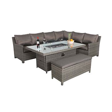 Paris 7pc Deluxe Modular Corner Dining Set Lh/rh Sofa 1pc Corner 1 Pc Middle Chair + 2 Stools With 170x100cm Firepit Table