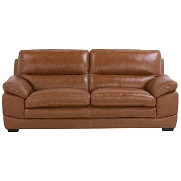 Sofa Brown Leather 3 Seater Extra Seating Space Upholstered Back Retro Beliani