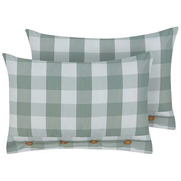 Set Of 2 Scatter Cushions Mint Green Fabric 40 X 60 Cm Checked Pattern Cottage Style Textile Beliani