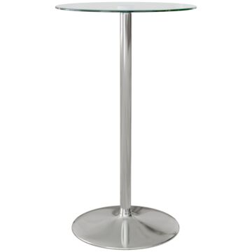Homcom High Top Bar Table, Round Kitchen Table With Tempered Glass Top And Steel Base, Bistro Table For 2 People, Clear