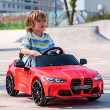 Aiyaplay 12v Bmw M4 Licensed Kids Car With Easy Transport, Remote Control, Suspension, Music, Horn, Led Lights - Red