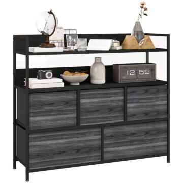 Homcom Rustic Chest Of Five Fabric Drawers - Black