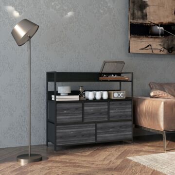 Homcom Rustic Chest Of Five Fabric Drawers - Black