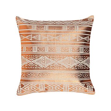 Decorative Cushion Copper Cotton 50 X 50 Cm Geometric Pattern Foil Print Glamour Decor Accessories Beliani