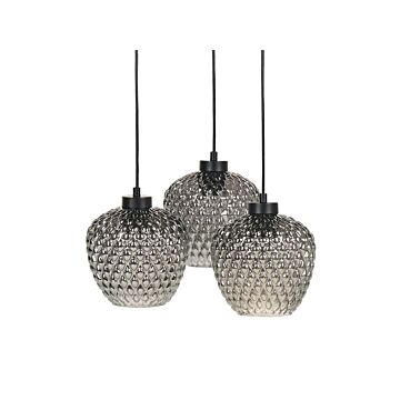 Pendant Lamp Grey Glass Shades Smoked Iron 3 Light Modern Design Home Accessories Living Room Beliani