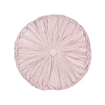 Decorative Cushion Pink Fabric With Pleats Round 40 Cm Minimalist Modern Decor Accessories Beliani