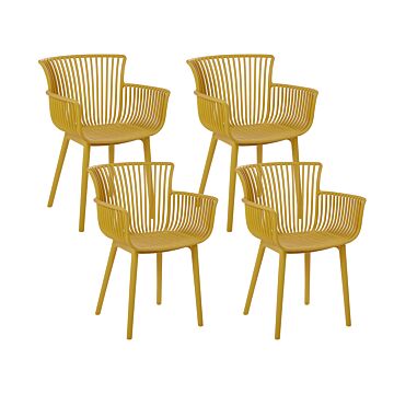 Set Of 4 Dining Chairs Yellow Plastic Indoor Outdoor Garden With Armrests Minimalistic Style Beliani