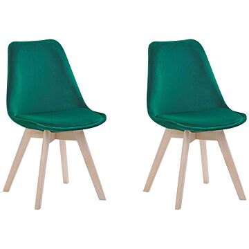 Set Of 2 Dining Chairs Green Velvet Upholstery Seat Sleek Wooden Legs Modern Design Beliani