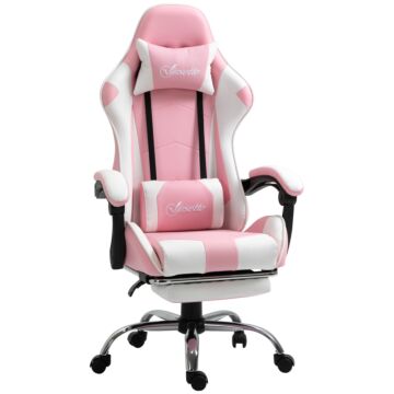 Vinsetto Racing Gaming Chair With Lumbar Support, Head Pillow, Swivel Wheels, High Back Recliner Gamer Desk Chair For Home Office, Pink