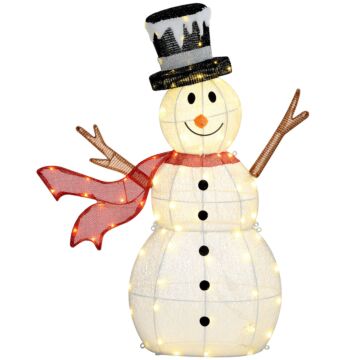 Outsunny 3ft Lighted Christmas Snowman, Waterproof Light Up Yard Xmas Decor With 78 Warm-white Led Lights For Indoor Outdoor Garden, White