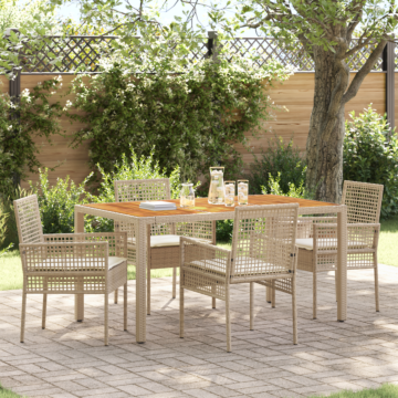 Vidaxl 5 Piece Garden Dining Set With Cushions Beige Poly Rattan