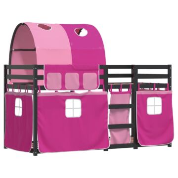 Vidaxl Bunk Bed With Curtains Pink 90x200 Cm Solid Wood Pine