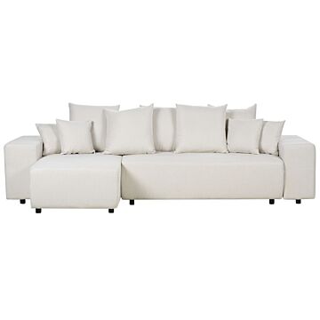 Right Hand Corner Sofa Light Beige 3 Seater Extra Scatter Cushions With Storage Modern Living Room Beliani