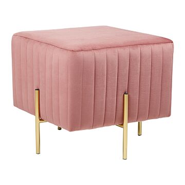 Footstool Pink Velvet Upholstered Ottoman Pouffe Gold Metal Legs 48 X 48 Cm Square Seat Glamour Beliani
