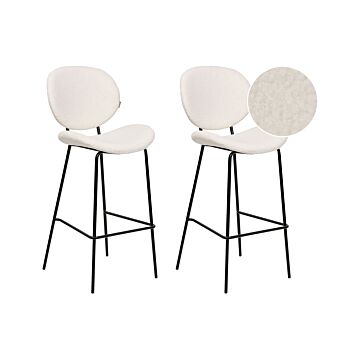 Set Of 2 Bar Chairs White Armless Leg Caps Boucle Black Iron Legs Contemporary Retro Design Dining Room Seating Beliani