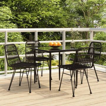 Vidaxl 5 Piece Garden Dining Set Black Poly Rattan