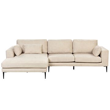 Right Hand Corner Sofa Cream Velvet Upholstered L-shaped Tufted Cushioned Seat With Scatter Cushions Beliani