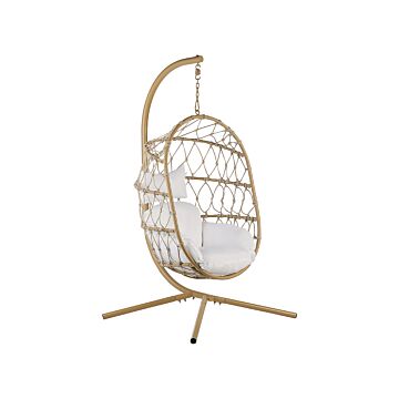 Swing Egg Chair Beige Rope Metal Stand Soft Sitting Cushion Boho Rustic Living Room Terrace Beliani