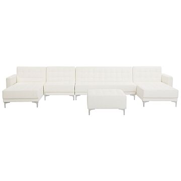 Corner Sofa Bed White Faux Leather Tufted Modern U-shaped Modular 6 Seater With Ottoman Chaise Lounges Beliani